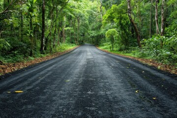 Naklejka premium Road made of asphalt winding through a forest