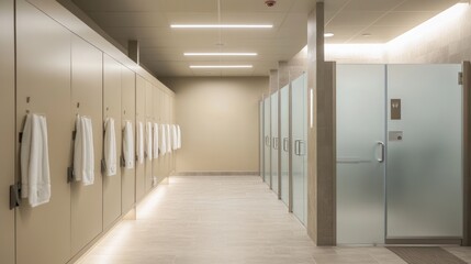 Modern Locker Room with Glass Showers