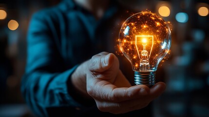 AI Artificial Intelligence Technology concept Businessman holding a glowing lightbulb with AI symbol representing artificial intelligence technology innovation and future digital advan : Generative AI