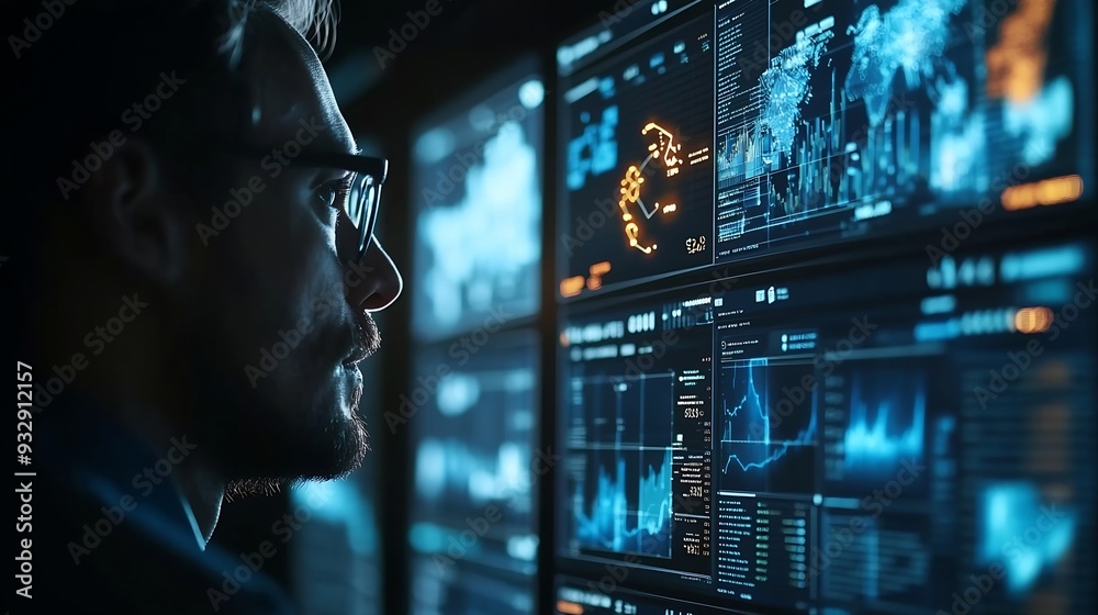 Poster Analyst utilizing technology and dashboard with charts data science and Big Data technology for business Strategic data management system with KPI organization performance with technol : Generative AI