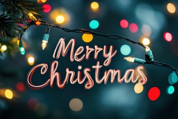 Naklejka premium Christmas Lights Bokeh Collage: Photos of a bokeh background filled with colorful Christmas lights. The text 