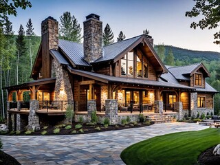 Obraz premium A Captivating Blend of Rustic Charm and Modern Comfort mountain Cabin.