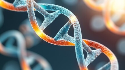 A 3D rendering of a DNA helix, a molecule containing genetic instructions for life.