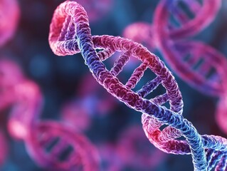 A 3D rendering of a DNA double helix, a complex molecule carrying genetic information