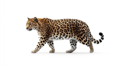 Obraz premium spotted hunter creature big cat endangered species panthera pardus animal themes isolated on white safari animal indoors one animal remastered white background wild predator nature : Generative AI