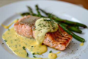 Salmon and eggs Benedict with hollandaise sauce