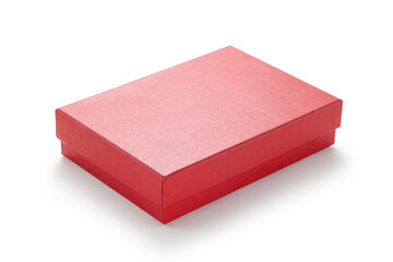 red paper box with lid on white background