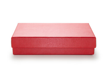 red paper box with lid on white background