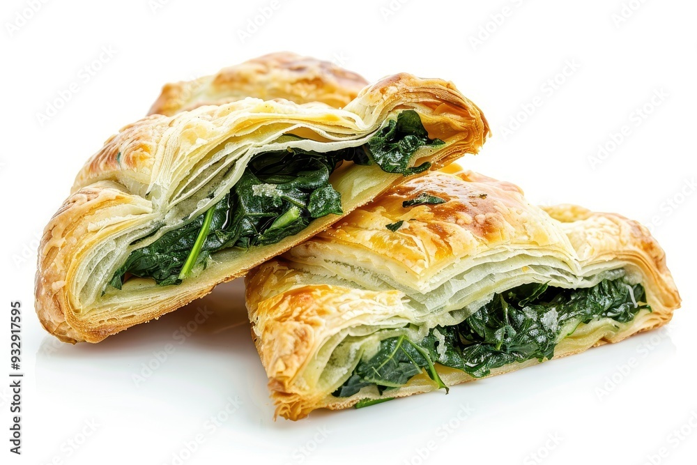 Poster savory spinach puff pastry on white background