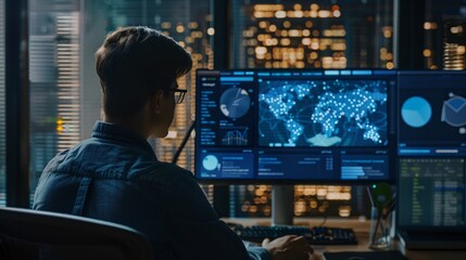 business people using website or AI software technology analyze data and big data technology. business analysis and display images of complex data sets on a computer on the screen