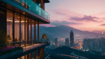 city skyline at sunset