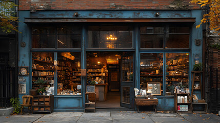 Vintage Retail Storefront: Brick Walls and Large Windows in a City Setting.