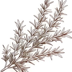 Obraz premium Highly detailed monochromatic botanical illustration showcasing a realistic and intricate depiction of a rosemary sprig, emphasizing texture and form in a botanical drawing style.