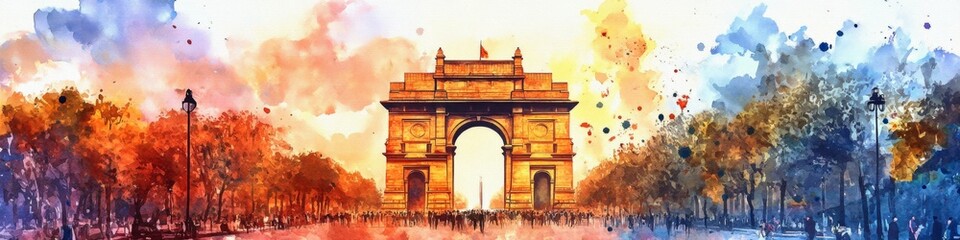 Obraz premium Abstract Maharashtra Day Watercolor Illustration: Joyful Celebration of Indian Culture and Heritage. AI-Generated Artistic Design for Marketing, Cultural Events, and Festive Concepts. Elegant Minimali