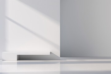 Fototapeta premium A sleek 3D environment with minimalistic design elements and a smooth finish offers a versatile backdrop for product presentations, with ample copy space for creative use.