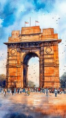 Fototapeta premium Abstract Maharashtra Day Watercolor Illustration: Joyful Celebration of Indian Culture and Heritage. AI-Generated Artistic Design for Marketing, Cultural Events, and Festive Concepts. Elegant Minimali