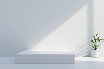 Fototapeta premium A sleek 3D environment with minimalistic design elements and a smooth finish offers a versatile backdrop for product presentations, with ample copy space for creative use.