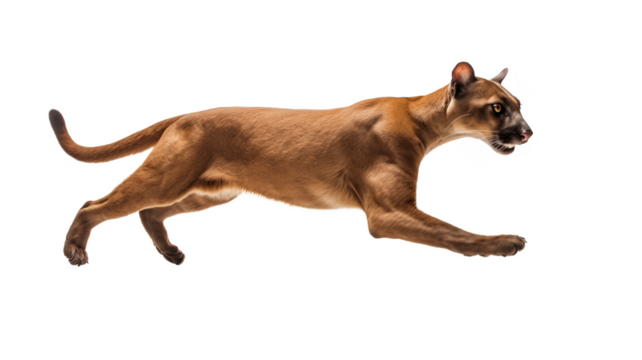 Fossa running its powerful limbs and streamlined body highlighted isolated on transparent background