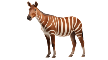 Okapi standing every detail of its fur and stripes sharply on transparent background