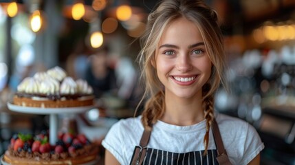 Smiling female pastry chef in a bakery