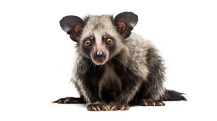 Aye-Aye with sitting, looking directly at the camera, isolated on transparent background