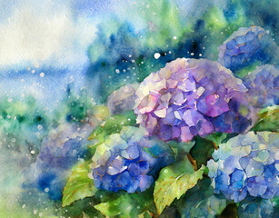 あじさい　紫陽花　梅雨　夏　雨　花　背景　風景　水彩　背景画像　背景素材　バックグラウンド　水彩画