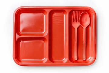 Top view of empty plastic tray on white background for school lunch