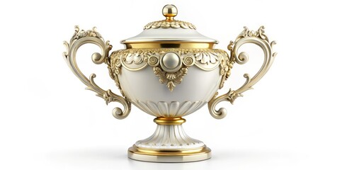 Fototapeta premium winner trophy white ornate antique gold plated intricate details ornamental majestic classic luxury regal monarchy dynasty atmosphere