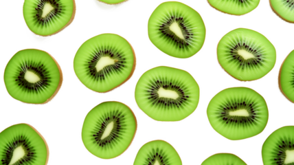 Fresh green kiwi fruit slices isolated on transparent background