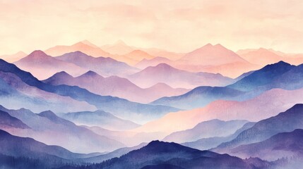 Obraz premium A serene landscape of layered mountains, showcasing soft pastel hues blending seamlessly, evoking a tranquil and dreamy atmosphere