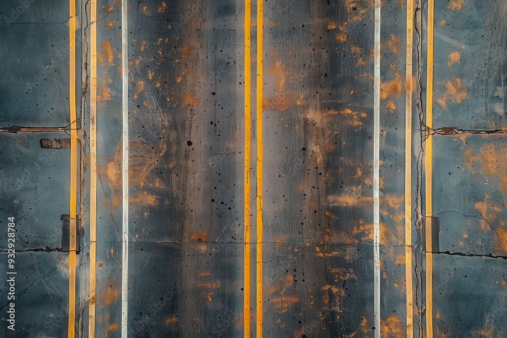 Wall mural Top view of marked asphalt road