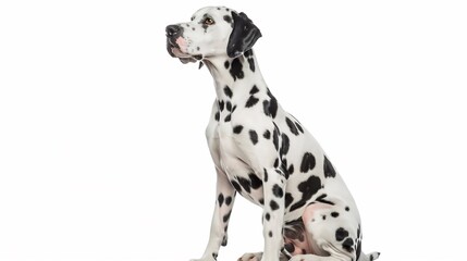 Portrait of a Dalmatian Dog Sitting and Looking Up