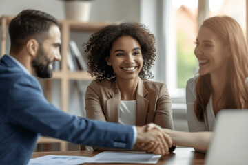 Business Meeting Successful Agreement Smiling Colleagues Professional Setting