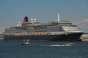 Luxury ocean liner cruiseship cruise ship Queen Victoria in port in sunny blue sky Helsinki,...