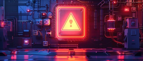 caution warning sign indicates digital technology system error danger website maintenance notice symbol illustration