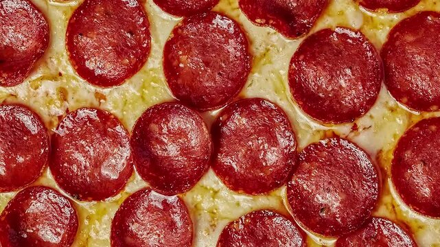 Pepperoni pizza texture background realistic 3d render animation sequence