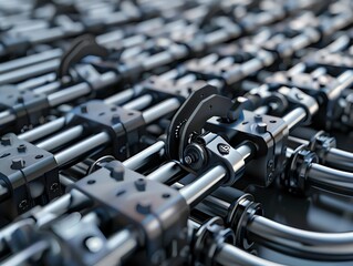 3D render of industrial cable ties and clamps, detailed