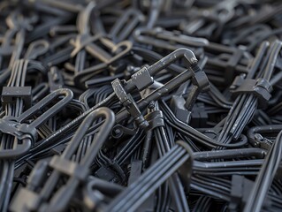 3D render of industrial cable ties and locks, high detail