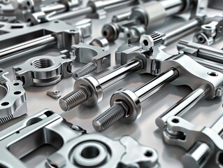 3D render of industrial clamps and fasteners, realistic