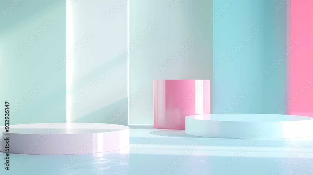 Poster a high-tech 3d environment with geometric shapes and soft shadows creates a modern backdrop for prod