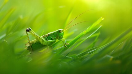 Green Grasshopper on a Blade of Grass