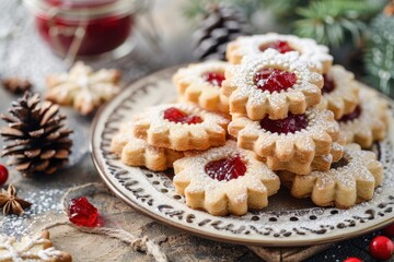 Traditional Austrian Linzer cookies with jam for Christmas or New Year