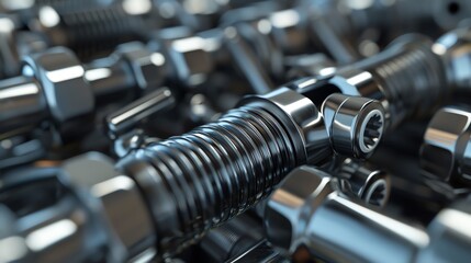 3D render of industrial hose clamps and fittings, detailed