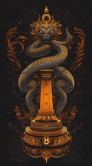 Obraz premium Abstract Nag Panchami Illustration: Cobra and Lingam in Minimalist Design. AI-Generated Artistic Concept for Year of the Snake. Elegant Gradient Texture with Copy Space for Cultural Marketing, UI, and