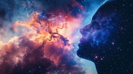 Obraz premium Human mind abstract space science head background. Brain face sky idea universe thought psychology