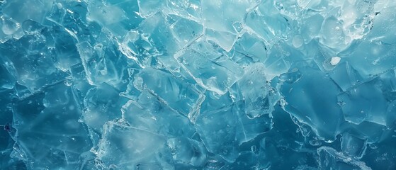 Fototapeta premium Ice texture background. The textured cold frosty surface of ice block on blue background