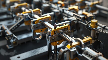 3D render of various industrial clamps, high detail