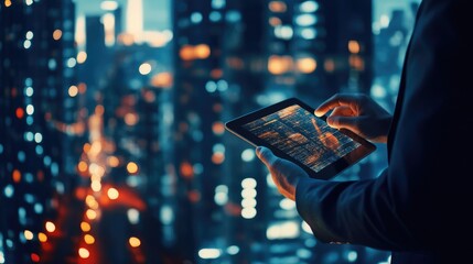 Real Estate Technology: Businessman Using Tablet to Display Property Listings