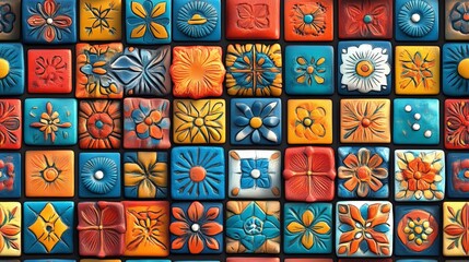 42. Mosaic patterns, vibrant tile designs, cultural fashion influences, 3D illustration