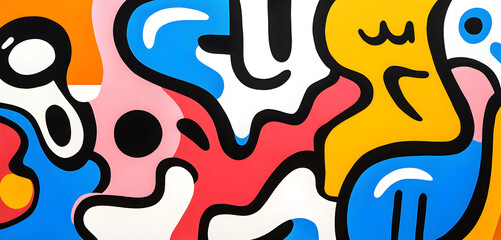 Abstract doodle art, lively colors, imaginative shapes, creative expression